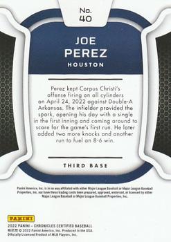2022 Panini Chronicles - Certified #40 Joe Perez Back