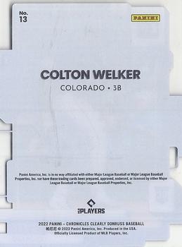 2022 Panini Chronicles - Clearly Donruss #13 Colton Welker Back