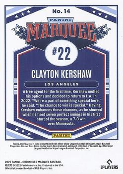 2022 Panini Chronicles - Marquee #14 Clayton Kershaw Back