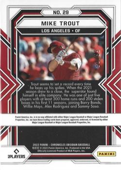 2022 Panini Chronicles - Obsidian Purple #29 Mike Trout Back