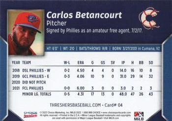2022 Choice Clearwater Threshers #04 Carlos Betancourt Back