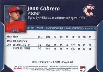 2022 Choice Clearwater Threshers #07 Jean Cabrera Back