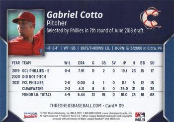 2022 Choice Clearwater Threshers #09 Gabriel Cotto Back