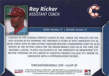 2022 Choice Clearwater Threshers #30 Ray Ricker Back