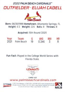 2022 Choice Palm Beach Cardinals #02 Elijah Cabell Back