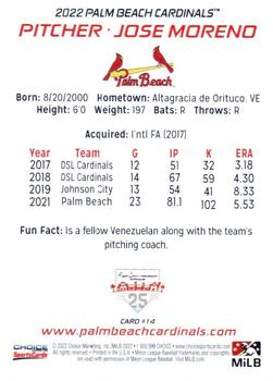 2022 Choice Palm Beach Cardinals #14 Jose Moreno Back
