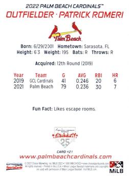 2022 Choice Palm Beach Cardinals #21 Patrick Romeri Back