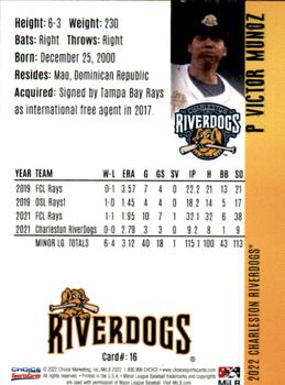 2022 Choice Charleston RiverDogs #16 Victor Munoz Back