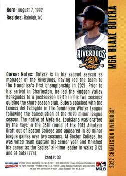 2022 Choice Charleston RiverDogs #33 Blake Butera Back