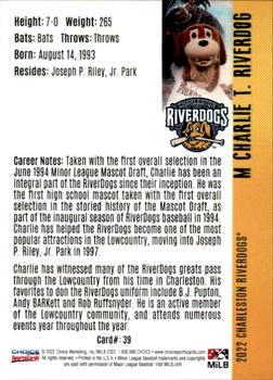 2022 Choice Charleston RiverDogs #39 Charlie T. RiverDog Back