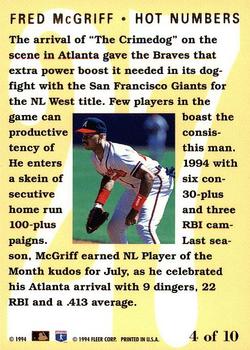 1994 Flair - Hot Numbers #4 Fred McGriff Back