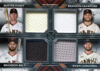 2022 Topps Museum Collection - Four-Player Primary Pieces Quad Relics #FPR-PCBL Brandon Belt / Brandon Crawford / Buster Posey / Evan Longoria Front