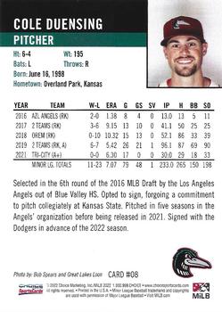 2022 Choice Great Lakes Loons #08 Cole Duensing Back