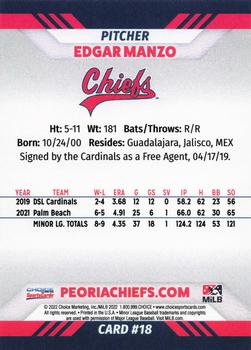 2022 Choice Peoria Chiefs #18 Edgar Manzo Back