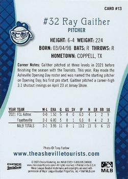 2022 Choice Asheville Tourists #13 Ray Gaither Back