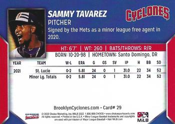 2022 Choice Brooklyn Cyclones #29 Sammy Tavarez Back