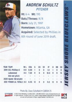 2022 Choice Jersey Shore BlueClaws #25 Andrew Schultz Back