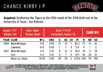 2022 Choice Erie Seawolves #11 Chance Kirby Back