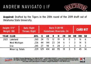 2022 Choice Erie Seawolves #17 Andrew Navigato Back