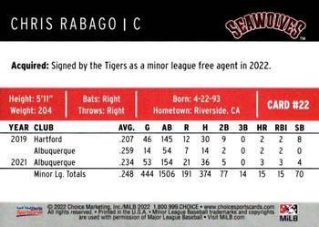 2022 Choice Erie Seawolves #22 Chris Rabago Back