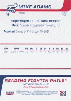 2022 Choice Reading Fightin Phils #02 Mike Adams Back