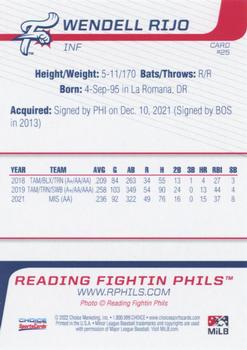 2022 Choice Reading Fightin Phils #25 Wendell Rijo Back
