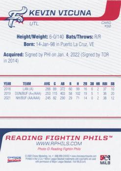 2022 Choice Reading Fightin Phils #32 Kevin Vicuna Back