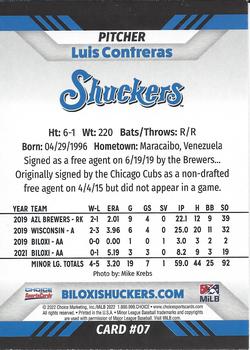 2022 Choice Biloxi Shuckers #07 Luis Contreras Back
