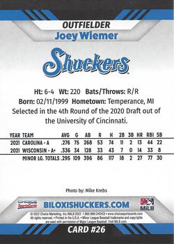 2022 Choice Biloxi Shuckers #26 Joey Wiemer Back