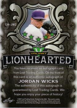 2021 Leaf Valiant - Lionhearted Autographs Navy Blue #LH-JW2 Jordan Wicks Back