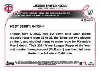 2022 Topps Mini #US5 Jose Miranda Back