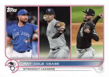 2022 Topps Mini #138 AL Strikeouts Leaders (Robbie Ray / Gerrit Cole / Dylan Cease) Front