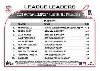 2022 Topps Mini #181 NL RBI Leaders (Adam Duvall / Austin Riley / Ozzie Albies) Back