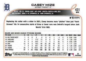 2022 Topps Mini #431 Casey Mize Back