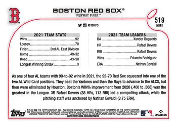 2022 Topps Mini #519 Boston Red Sox Back