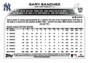 2022 Topps Mini #625 Gary Sanchez Back