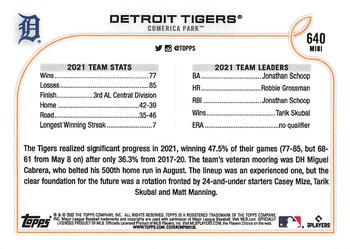 2022 Topps Mini #640 Detroit Tigers Back