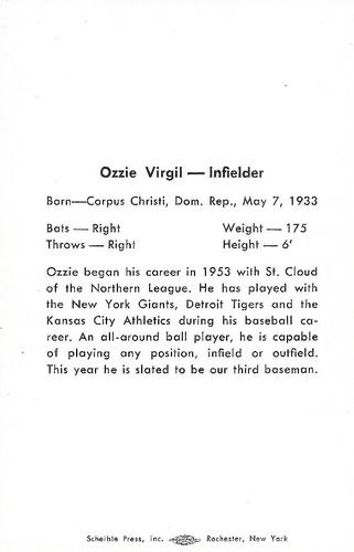 1963 Scheible Press Rochester Red Wings #NNO Ozzie Virgil Back