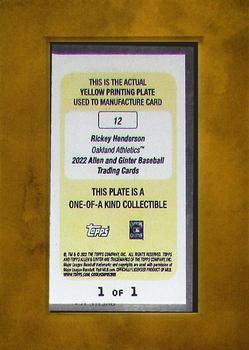 2022 Topps Allen & Ginter - Mini Framed Printing Plate Yellow #12 Rickey Henderson Back