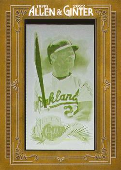2022 Topps Allen & Ginter - Mini Framed Printing Plate Yellow #12 Rickey Henderson Front