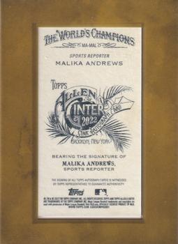 2022 Topps Allen & Ginter - Framed Mini Autographs #MA-MAL Malika Andrews Back