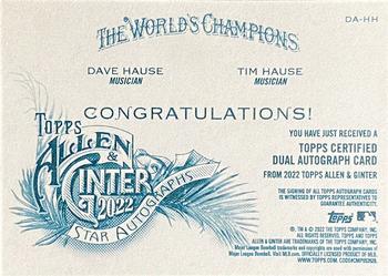 2022 Topps Allen & Ginter - Full-Size Dual Autographs #DA-HH Tim Hause / Dave Hause Back