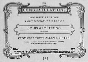 2022 Topps Allen & Ginter - Cut Signatures #CS-LA Louis Armstrong Back