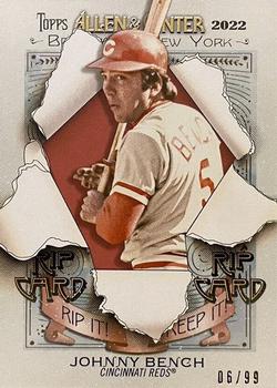 2022 Topps Allen & Ginter - Rip Cards #RC-JB Johnny Bench Front