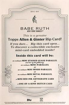 2022 Topps Allen & Ginter - Boxloader Rip Cards #BRC-BR Babe Ruth Back