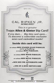 2022 Topps Allen & Ginter - Boxloader Rip Cards #BRC-CRJ Cal Ripken Jr. Back