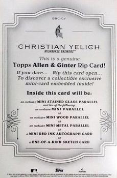 2022 Topps Allen & Ginter - Boxloader Rip Cards #BRC-CY Christian Yelich Back