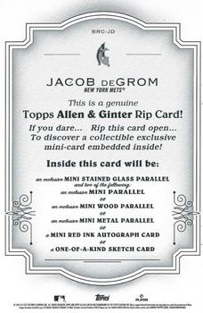 2022 Topps Allen & Ginter - Boxloader Rip Cards #BRC-JD Jacob deGrom Back