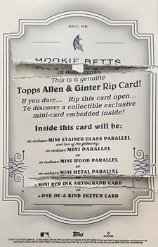 2022 Topps Allen & Ginter - Boxloader Rip Cards #BRC-MB Mookie Betts Back