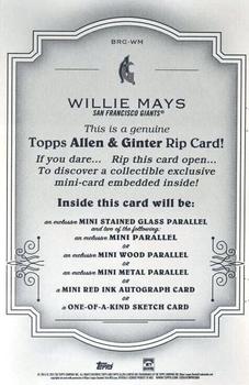 2022 Topps Allen & Ginter - Boxloader Rip Cards #BRC-WM Willie Mays Back